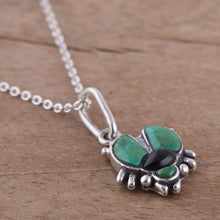 Load image into Gallery viewer, Chrysocolla and obsidian pendant necklace - Silver Scarab | NOVICA
