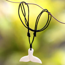 Load image into Gallery viewer, Handcrafted Cow Bone Pendant Necklace - Whale Tail | NOVICA
