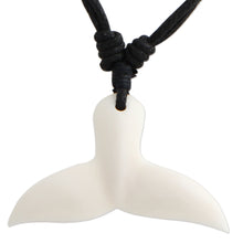 Load image into Gallery viewer, Handcrafted Cow Bone Pendant Necklace - Whale Tail | NOVICA
