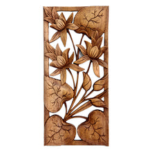 Load image into Gallery viewer, Hand Crafted Wood Floral Relief Panel - Love Lotus | NOVICA
