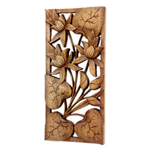 Load image into Gallery viewer, Hand Crafted Wood Floral Relief Panel - Love Lotus | NOVICA
