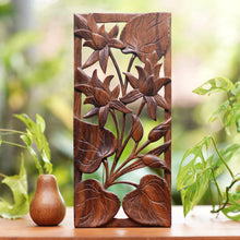 Load image into Gallery viewer, Hand Crafted Wood Floral Relief Panel - Love Lotus | NOVICA

