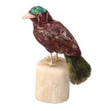 Load image into Gallery viewer, Hand Carved Multigemstone Sculpture - Red Bird | NOVICA
