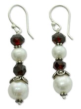 Load image into Gallery viewer, Cultured pearl and garnet dangle earrings - Love Pure | NOVICA
