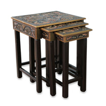 Load image into Gallery viewer, Artisan Crafted Tooled Leather Wood Side Table (Set of 3) - Bird of Paradise | NOVICA
