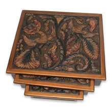 Load image into Gallery viewer, Artisan Crafted Tooled Leather Wood Side Table (Set of 3) - Bird of Paradise | NOVICA
