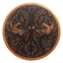 Load image into Gallery viewer, Hardwood Round Folding Table with Handtooled Leather - Andean Birds | NOVICA
