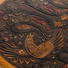 Load image into Gallery viewer, Hardwood Round Folding Table with Handtooled Leather - Andean Birds | NOVICA
