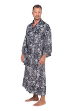 Load image into Gallery viewer, Men&#39;s Black Batik Patterned Robe - Midnight Stars | NOVICA
