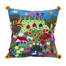 Load image into Gallery viewer, Fair Trade Folk Art Patterned Applique Cushion Cover - Spring Fun | NOVICA
