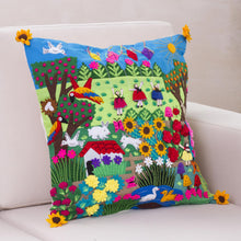 Load image into Gallery viewer, Fair Trade Folk Art Patterned Applique Cushion Cover - Spring Fun | NOVICA
