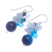 Load image into Gallery viewer, Unique Pearl and Aquamarine Cluster Earrings - Blue Love | NOVICA

