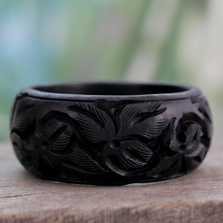 Unique Wood Bangle Bracelet - Fragrant Flowers | NOVICA