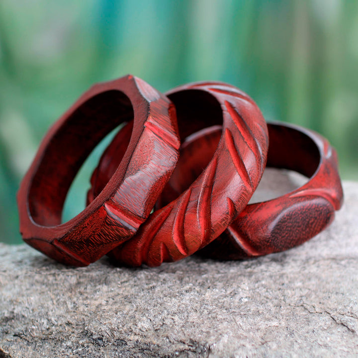 Hand Carved Mango Wood Bangle Bracelets India (Set of 3)  - Indian Romance | NOVICA