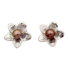 Load image into Gallery viewer, Grey Pearl Floral Jewelry Sterling Silver Earrings - Shadow Jasmine | NOVICA
