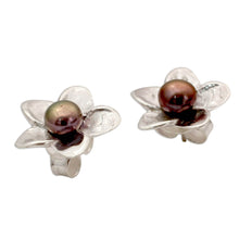 Load image into Gallery viewer, Grey Pearl Floral Jewelry Sterling Silver Earrings - Shadow Jasmine | NOVICA
