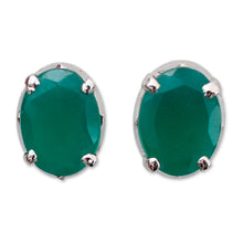 Load image into Gallery viewer, Unique Women&#39;s Stud Onyx Earrings - India Green | NOVICA
