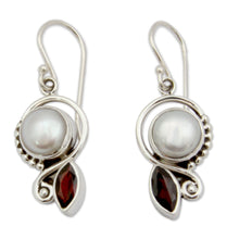 Load image into Gallery viewer, Pearl Garnet Earrings in Sterling Silver Jewelry - Sublime Romance | NOVICA
