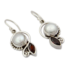 Load image into Gallery viewer, Pearl Garnet Earrings in Sterling Silver Jewelry - Sublime Romance | NOVICA
