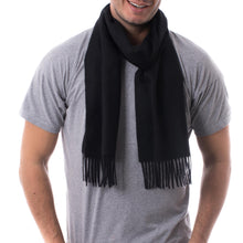 Load image into Gallery viewer, Men&#39;s 100% alpaca scarf - Evening Black | NOVICA
