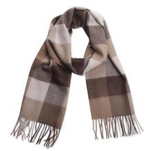 Load image into Gallery viewer, Unique Alpaca Wool Patterned Scarf - Brown Squared | NOVICA
