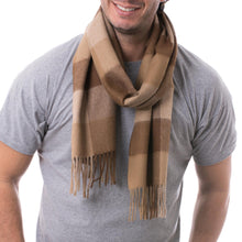 Load image into Gallery viewer, Unique Alpaca Wool Patterned Scarf - Brown Squared | NOVICA
