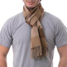Load image into Gallery viewer, Unique Alpaca Wool Patterned Scarf - Brown Squared | NOVICA
