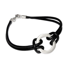 Load image into Gallery viewer, Sterling Silver Leather Wristband Men's Bracelet - Harvest Moon | NOVICA
