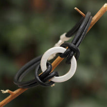 Load image into Gallery viewer, Sterling Silver Leather Wristband Men's Bracelet - Harvest Moon | NOVICA
