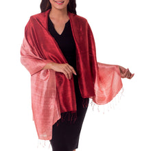 Load image into Gallery viewer, Artisan Crafted Silk Shawl - Shimmering Vermilion | NOVICA
