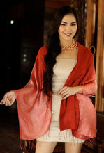 Load image into Gallery viewer, Artisan Crafted Silk Shawl - Shimmering Vermilion | NOVICA
