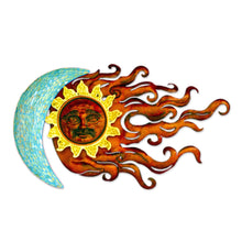 Load image into Gallery viewer, Sun and Moon Glass Mosaic Hand Made Iron Wall Sculpture - Love Eclipse | NOVICA
