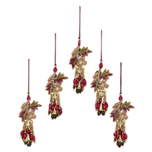 Load image into Gallery viewer, Hand Made Beaded Flower Christmas Ornaments (Set of 5) - Mughal Bouquet | NOVICA
