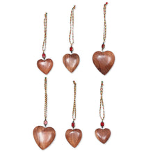 Load image into Gallery viewer, Wood ornaments (Set of 6) - Hearts of Happiness | NOVICA
