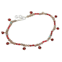 Load image into Gallery viewer, Labradorite and garnet anklet - Delhi Disco | NOVICA
