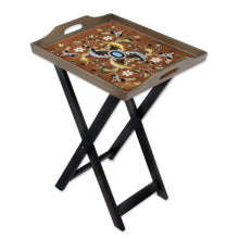 Load image into Gallery viewer, Handmade Reverse Painted Glass Wood Glass Folding Table - Scarlet Delight | NOVICA
