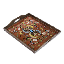 Load image into Gallery viewer, Handmade Reverse Painted Glass Wood Glass Folding Table - Scarlet Delight | NOVICA
