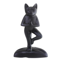 Load image into Gallery viewer, Suar Wood Sculpture - Black Cat Tree Pose Yoga | NOVICA
