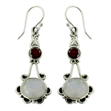 Load image into Gallery viewer, Garnet and Rainbow Moonstone Sterling Silver Earrings - Fresh Beauty | NOVICA
