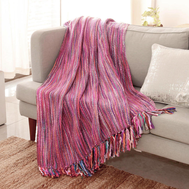 Striped Throw Blanket - Joyous Amethyst | NOVICA