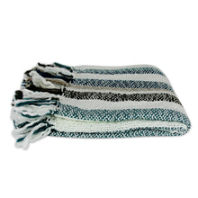 Load image into Gallery viewer, Indian Striped Throw Blanket - Teal Kiss | NOVICA
