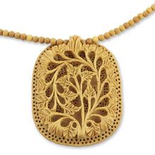 Load image into Gallery viewer, Hand Made Indian Floral Wood Pendant Necklace - Elephant Shadow | NOVICA
