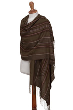 Load image into Gallery viewer, Alpaca and silk shawl - Olive Fields | NOVICA
