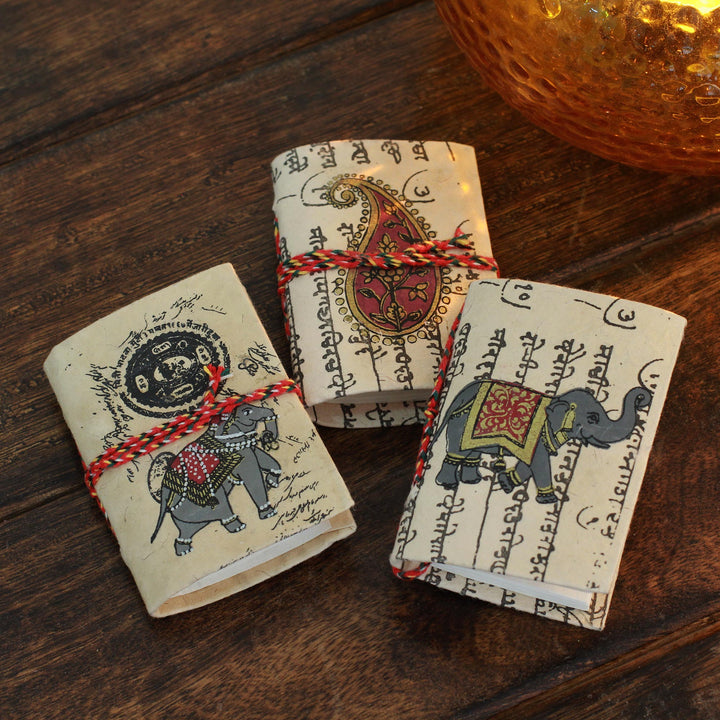 Handmade paper mini journals (Set of 3) - Jaipur Verses | NOVICA