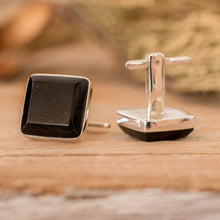 Load image into Gallery viewer, Black jade cufflinks - Maya Minimalist | NOVICA
