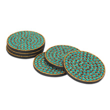 Load image into Gallery viewer, Bejeweled coasters (Set of 6) - Aqua Glitz | NOVICA
