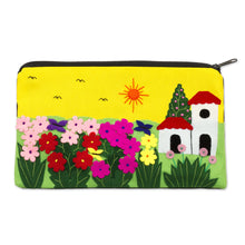 Load image into Gallery viewer, Andean Folk Art Cotton Applique Cosmetic Case - Sunny Afternoon | NOVICA
