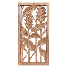Load image into Gallery viewer, Floral Balinese Relief Panel Hand Carved Wall Sculpture - Balinese Heliconia | NOVICA
