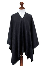 Load image into Gallery viewer, Peruvian Poncho for Men in Warm Alpaca Blend - Inca Explorer in Black | NOVICA
