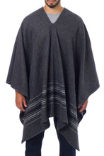 Load image into Gallery viewer, Warm Men&#39;s Alpaca Blend Poncho with V-neck from Peru - Gray Nazca | NOVICA
